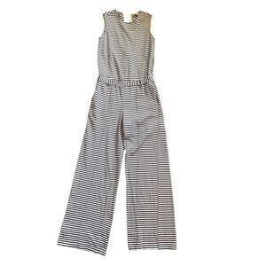 Mila Owen Jumpsuit Navy White Striped Sz Small Elastic Waist Thick‎ Cotton Japan